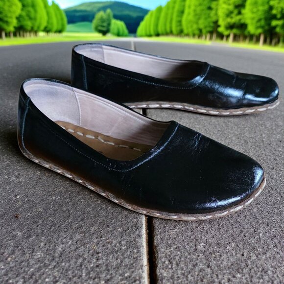NEFES ( 8  ) BAREFOOT Handmade Flats Copper Black Leather Durable Leather Sole - Picture 1 of 14